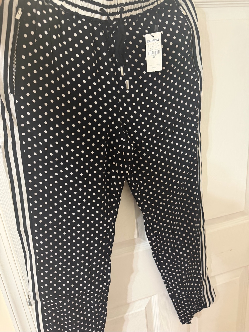 Express Polka Dot Track Pants with White Stripe